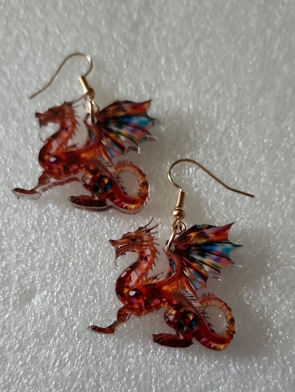 Hand Crafted Orange Multicolor Dragon Earrings